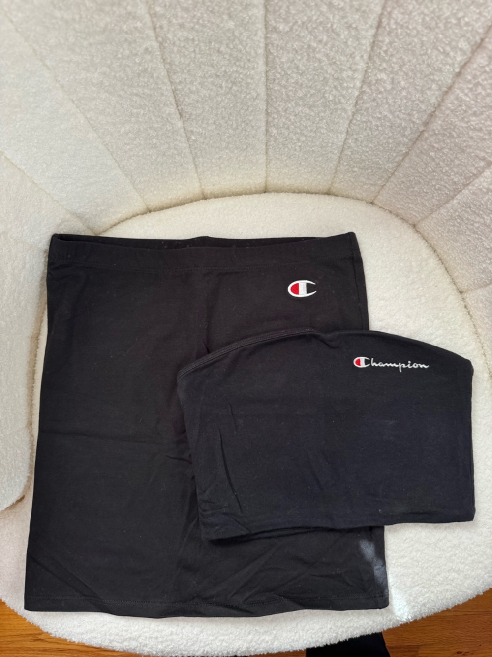 Champion Black Mini Skirt & Tube Top Set with Signature C Patch in Size Medium